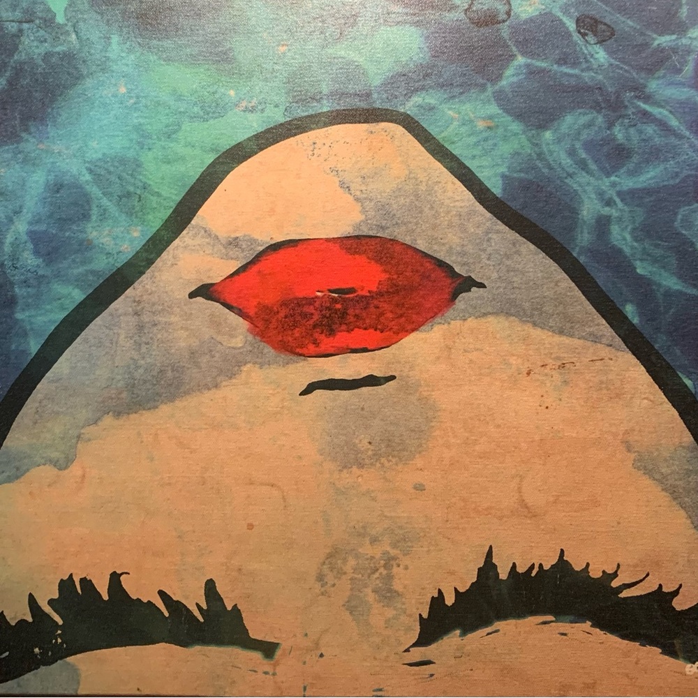 Floating girl in pool, painting